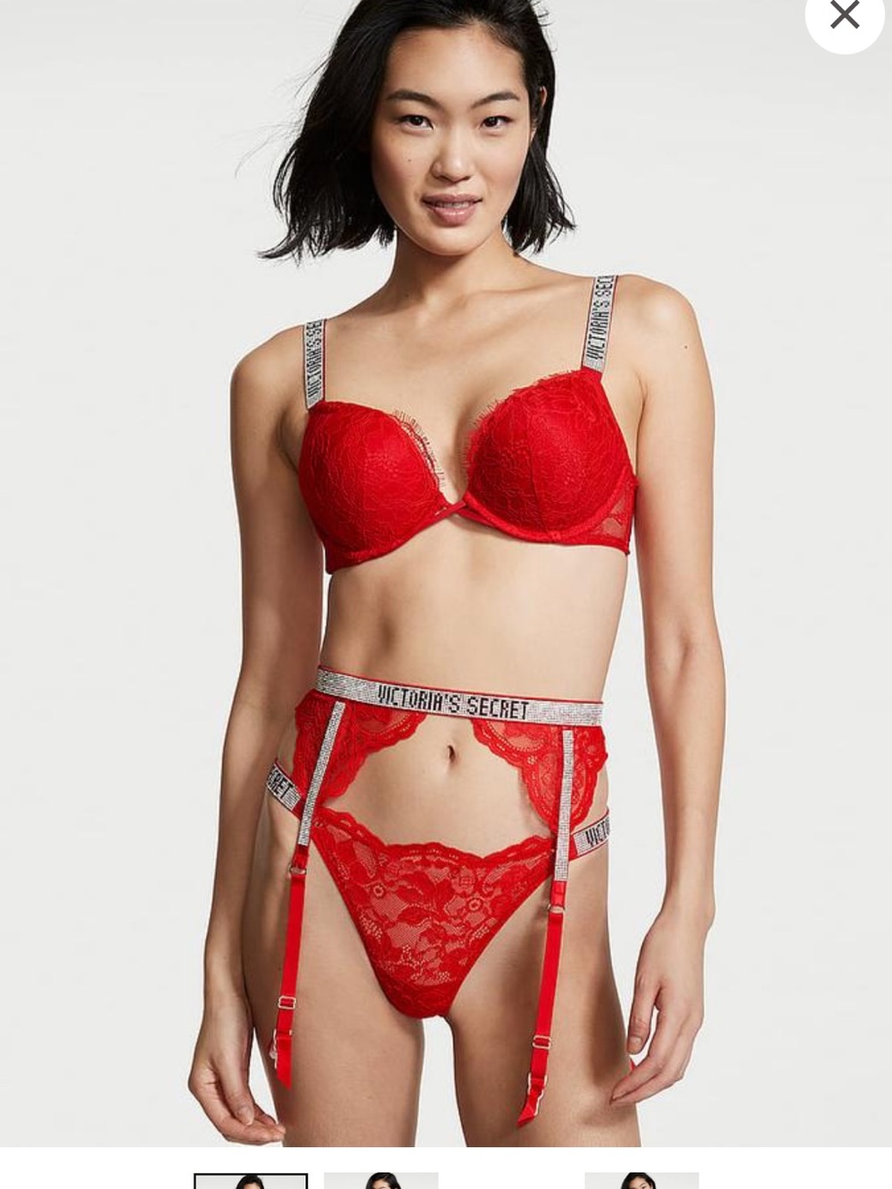 Victoria's Secret Very Sexy Shine Strap Lace Garter Belt - Red